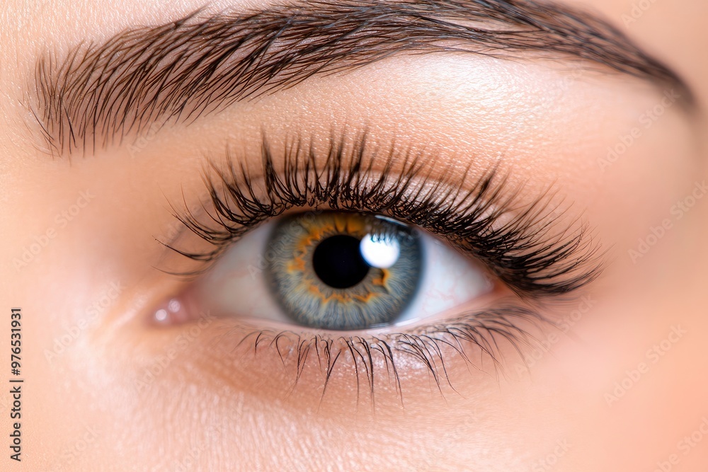 Fototapeta premium Macro Studio Expression Shot Of Woman's Eye With Close Up On Eyelashes And Pupil , ai