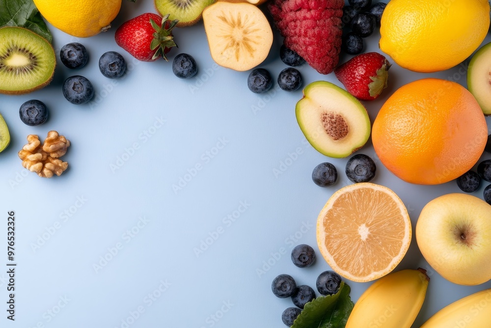A vibrant arrangement of fruits, nuts, and berries, symbolizing a healthy and balanced diet for enhanced brainpower and overall well-being. A vibrant arrangement of fruits, nuts, and berries, symbolizing a healthy and balanced diet for enhanced brainpower and overall well-being.