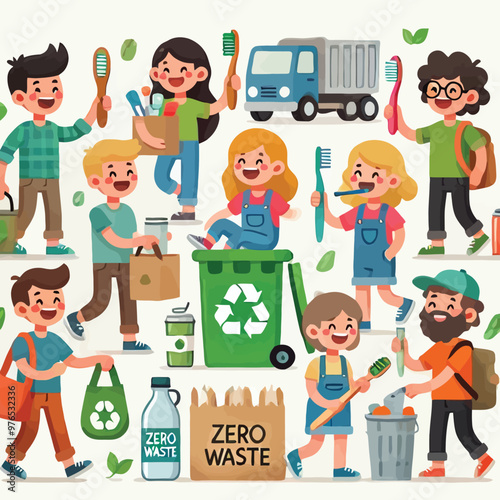 collection of children with zero waste activities