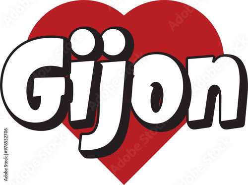 Gijon city text design with red heart typographic icon design suitable for touristic promotion