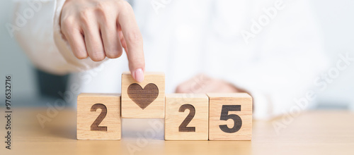 Happy New Year 2025 with doctor. health care, Insurance, donation, Wellness and medical concepts