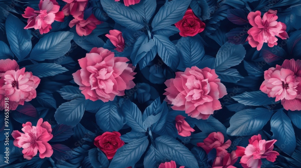 Floral Harmony, a captivating design featuring a symmetrical arrangement of vibrant blossoms and leaves, creating a balanced and enchanting backdrop for any space. Floral Harmony, a captivating design featuring a symmetrical arrangement of vibrant blossoms and leaves, creating a balanced and enchanting backdrop for any space.