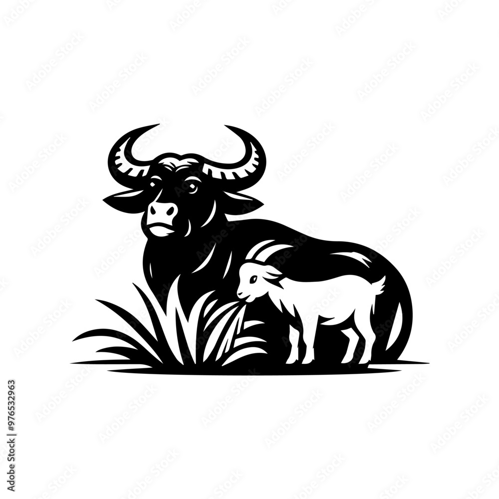 logo of cow and goat eating grass logo of cow and goat eating grass