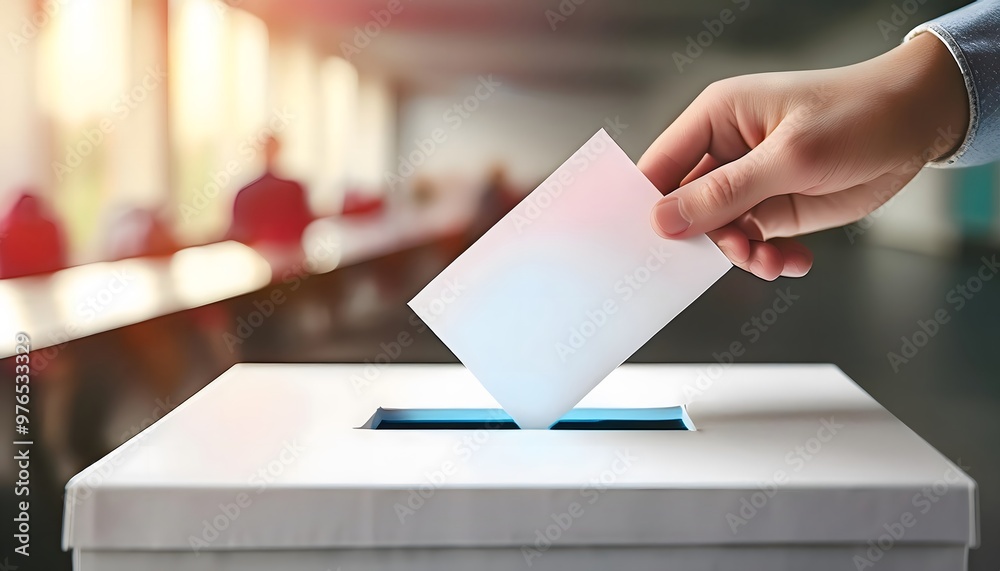 Get out the vote concept - Close-up of hand dropping ballot into ballot box. Get out the vote concept - Close-up of hand dropping ballot into ballot box.