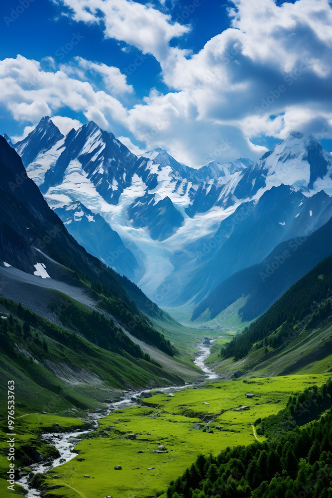 Fototapeta premium Stunning HD Panorama of Majestic Snow-capped Alpine Mountain Range Tranquil Wilderness