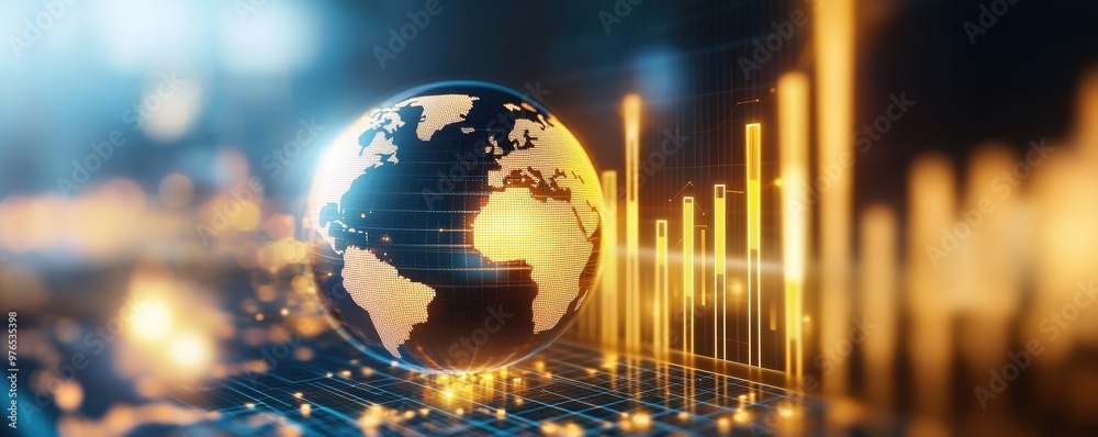 A digital globe representing global connectivity and data analysis with glowing charts and vibrant colors in the background. A digital globe representing global connectivity and data analysis with glowing charts and vibrant colors in the background.