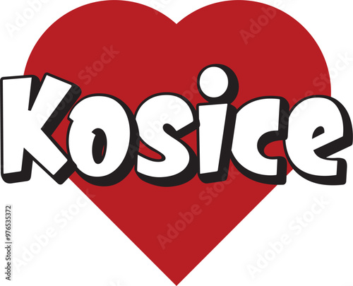 Kosice city text design with red heart typographic icon design suitable for touristic promotion