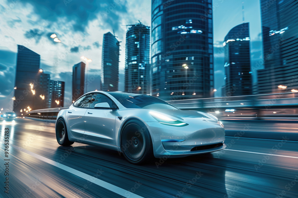 Naklejka premium Fashionable sports cars that drive quickly on urban roads