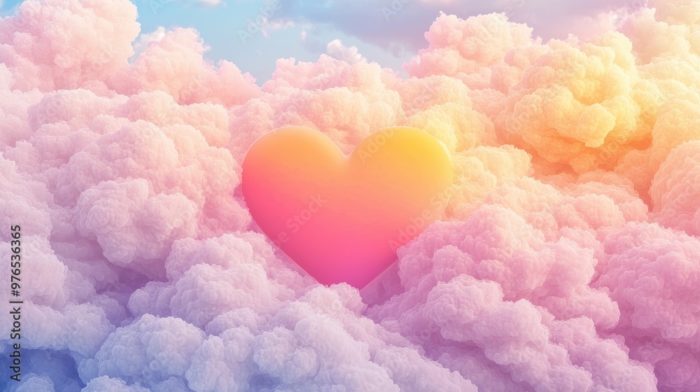 Pink and Yellow Heart in Fluffy Clouds Pink and Yellow Heart in Fluffy Clouds