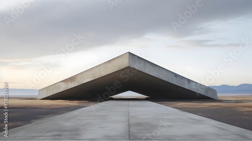 Sharp-Edged Concrete Monolith in Vast Arid Landscape