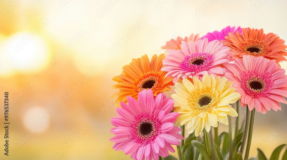 Colorful Gerbera Daisies Bouquet on Blurred Background Colorful Gerbera Daisies Bouquet on Blurred Background