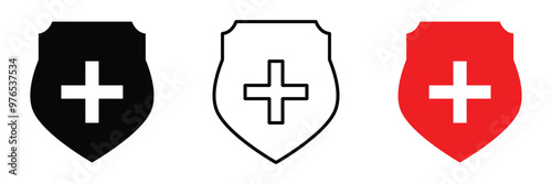 Medical sign inside protection shield showing concept icon of health insurance, medical protection vector. Health shield icons. Health protection symbols in eps 10.