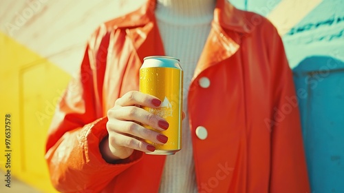 Close-up of a Woman Holding a Golden Can. Generate Ai Image