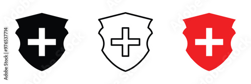 Medical sign inside protection shield showing concept icon of health insurance, medical protection vector. Health shield icons. Health protection symbols in eps 10.