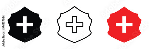 Medical sign inside protection shield showing concept icon of health insurance, medical protection vector. Health shield icons. Health protection symbols in eps 10.