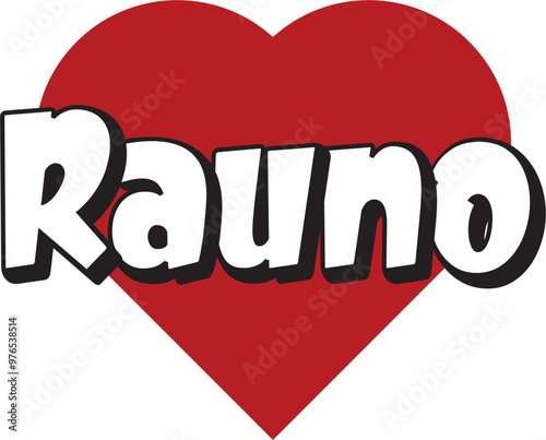 Rauno city text design with red heart typographic icon design suitable for touristic promotion