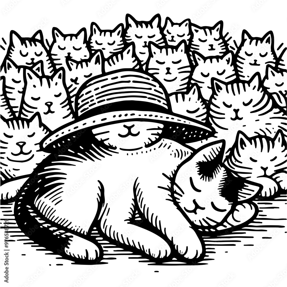 Fototapeta premium Lazy Cat Activity Illustration Coloring Book 