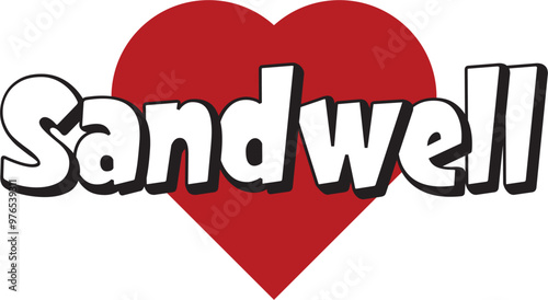 Sandwell city text design with red heart typographic icon design suitable for touristic promotion