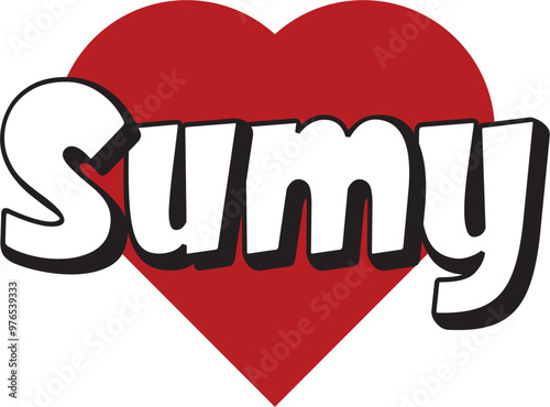Sumy city text design with red heart typographic icon design suitable for touristic promotion