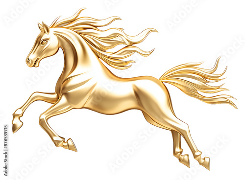 Cute 3D Horse Metallic Gold Figurine Transparent Background Cutout