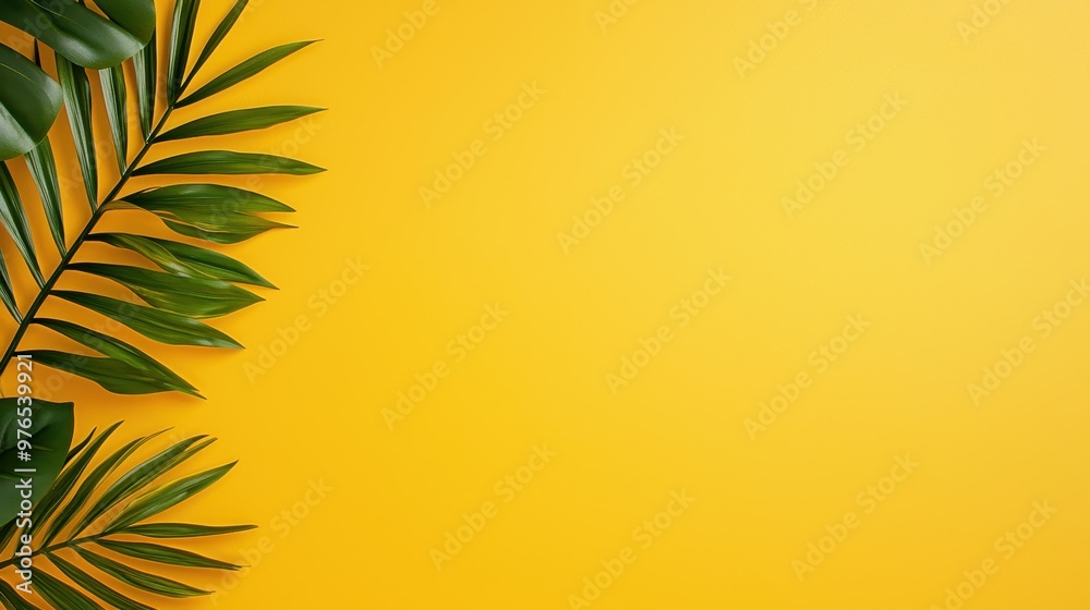 Tropical Palm Leaf Border on Yellow Background Tropical Palm Leaf Border on Yellow Background