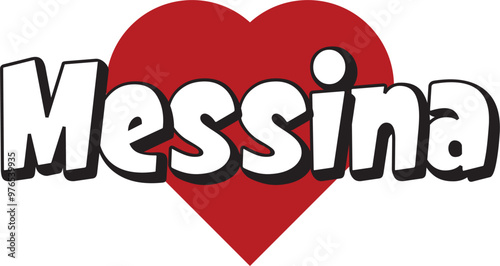 Messina city text design with red heart typographic icon design suitable for touristic promotion