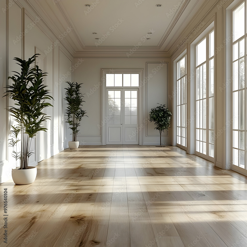3D Illustration of Classic White Room with Indoor Plants and Sunlight 3D Illustration of Classic White Room with Indoor Plants and Sunlight