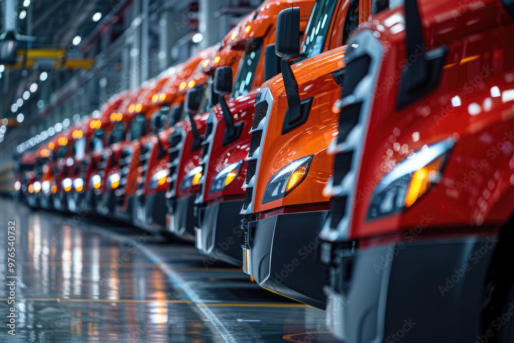 Fototapeta premium New truck arrangement in the car factory warehouse