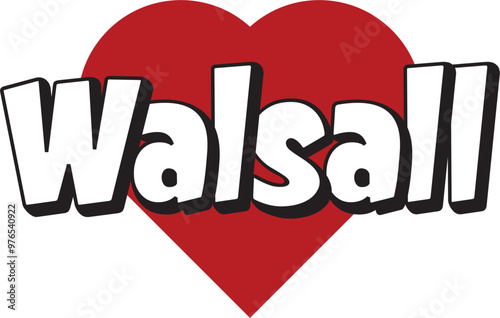 Walsall city text design with red heart typographic icon design suitable for touristic promotion