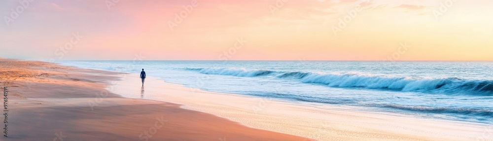 A serene beach scene showcasing gentle waves, soft sand, and a stunning sunset, ideal for relaxation and escape.