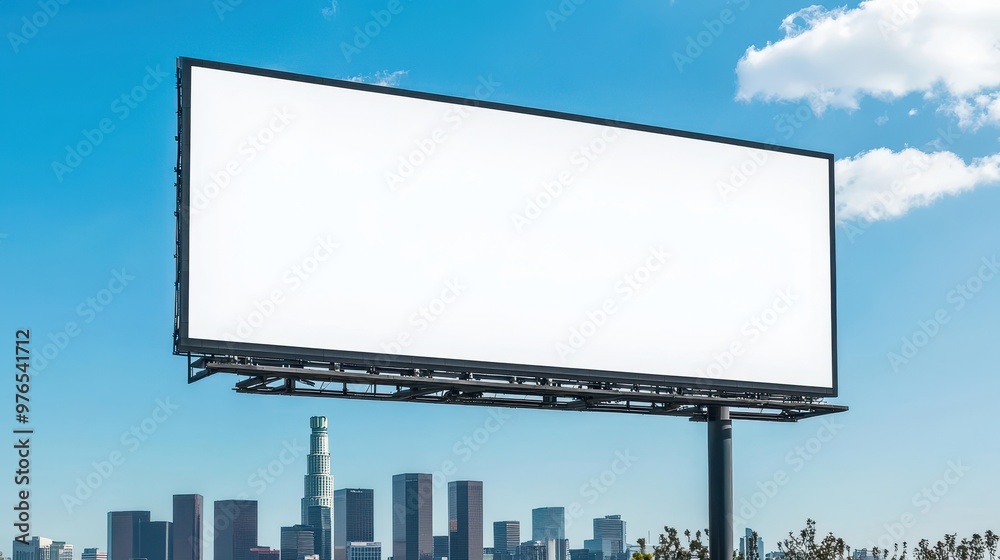Blank Billboard Mockup Against City Skyline and Blue Sky Blank Billboard Mockup Against City Skyline and Blue Sky