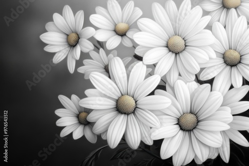A black and white photo of a bunch of white flowers. The flowers are arranged in a way that they look like they are in a vase. The photo has a serene and calming mood