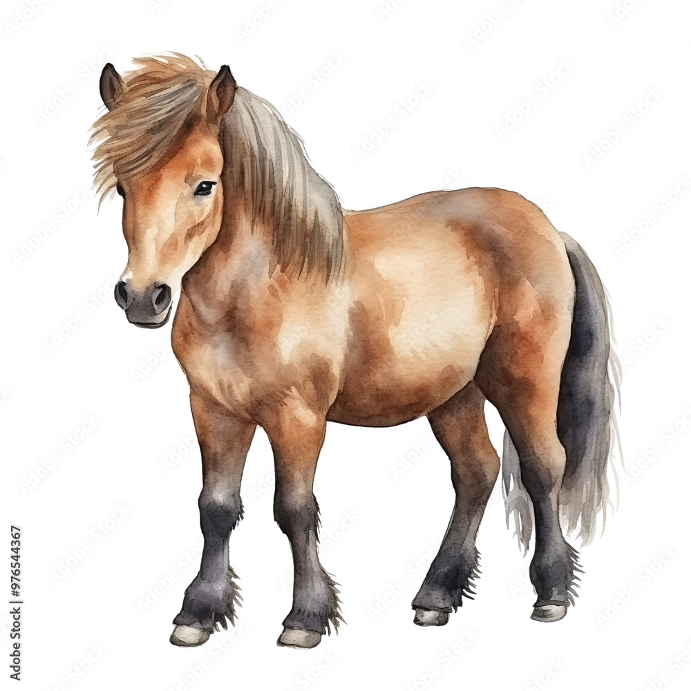 Obraz premium Realistic Illustration of a Brown Horse with Flowing Mane and Tail