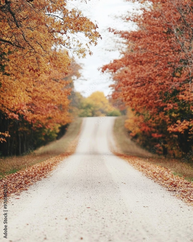 Obraz premium Serene Autumn Country Road with Golden and Red Foliage