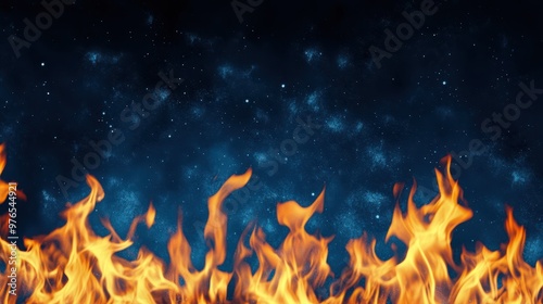 Abstract Fire Flames Background with Sparkly Night Sky