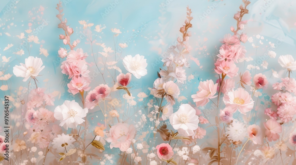Bohemian Floral Dreamscape, a vibrant arrangement of wildflowers in soft pinks, shimmering gold, and serene blues, evoking a whimsical and free-spirited atmosphere. Bohemian Floral Dreamscape, a vibrant arrangement of wildflowers in soft pinks, shimmering gold, and serene blues, evoking a whimsical and free-spirited atmosphere.