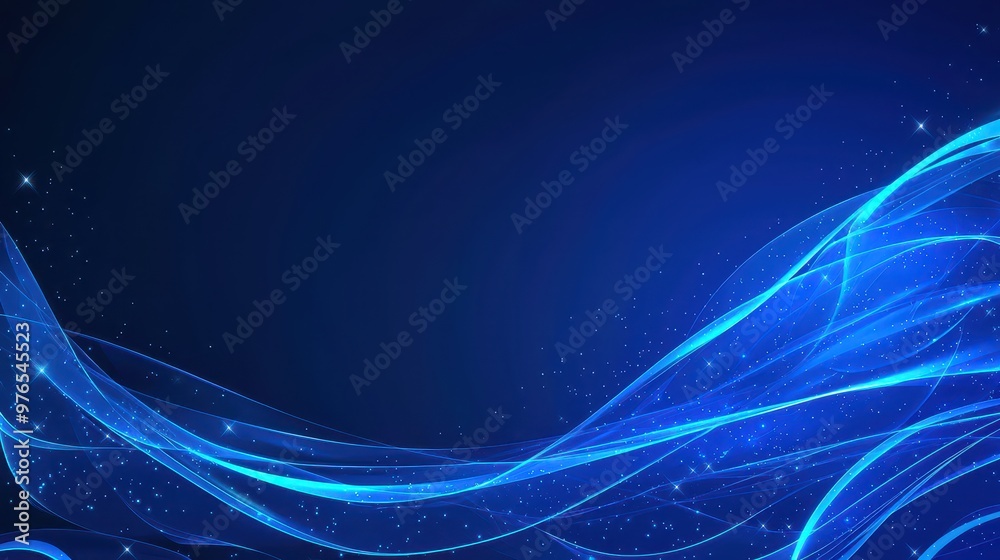 Abstract Blue Wavy Lines with Sparkling Lights Background Abstract Blue Wavy Lines with Sparkling Lights Background