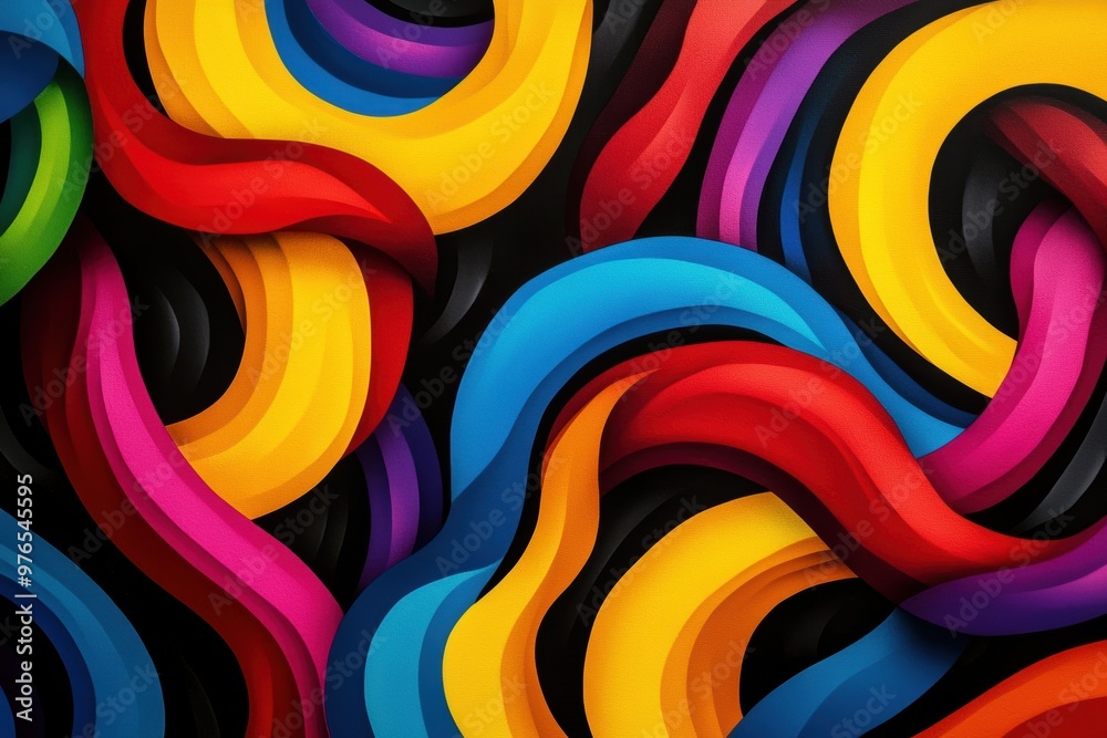 Obraz premium A colorful abstract painting with a black background. The colors are bright and bold, creating a sense of energy and excitement