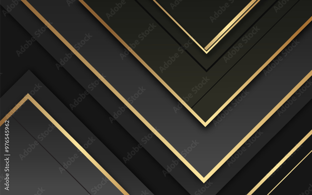 Elegant dark background with luxurious golden line elements and abstract black geometric overlap layer Elegant dark background with luxurious golden line elements and abstract black geometric overlap layer