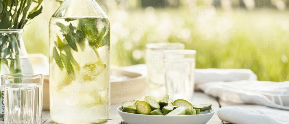 Refreshing Garden Picnic with Okra Water and Healthy Snacks on a Sunny Day Refreshing Garden Picnic with Okra Water and Healthy Snacks on a Sunny Day