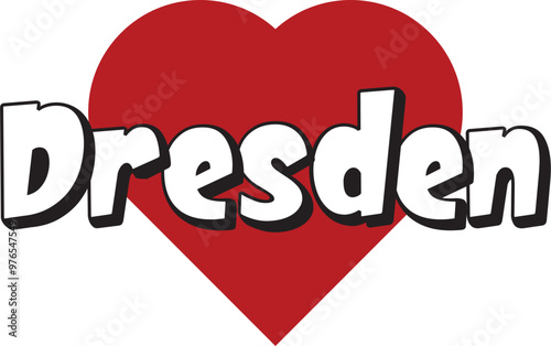 Dresden city text design with red heart typographic icon design suitable for touristic promotion