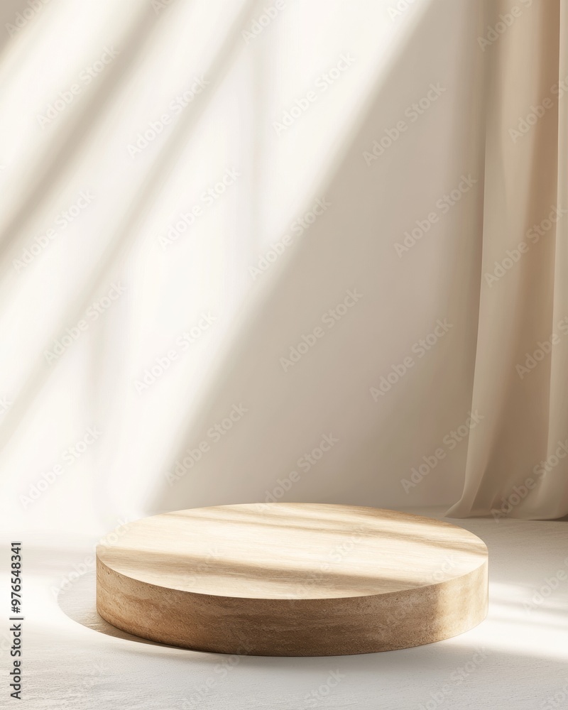Modern Minimalist Pastel Wooden Podium on Soft White Background with Diffused Lighting and Soft Glow Modern Minimalist Pastel Wooden Podium on Soft White Background with Diffused Lighting and Soft Glow