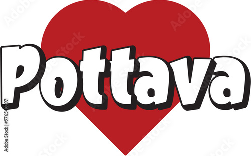 Pottava city text design with red heart typographic icon design suitable for touristic promotion