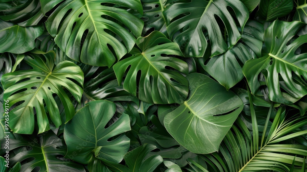 Tropical Foliage Wall Mural, vibrant large leaf patterns creating a lush, inviting atmosphere in any room, perfect for enhancing interior decor with natural elegance.
