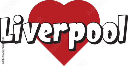 Liverpool city text design with red heart typographic icon design suitable for touristic promotion