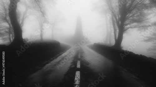 Eerie Ghostly Presence on Foggy Forest Road