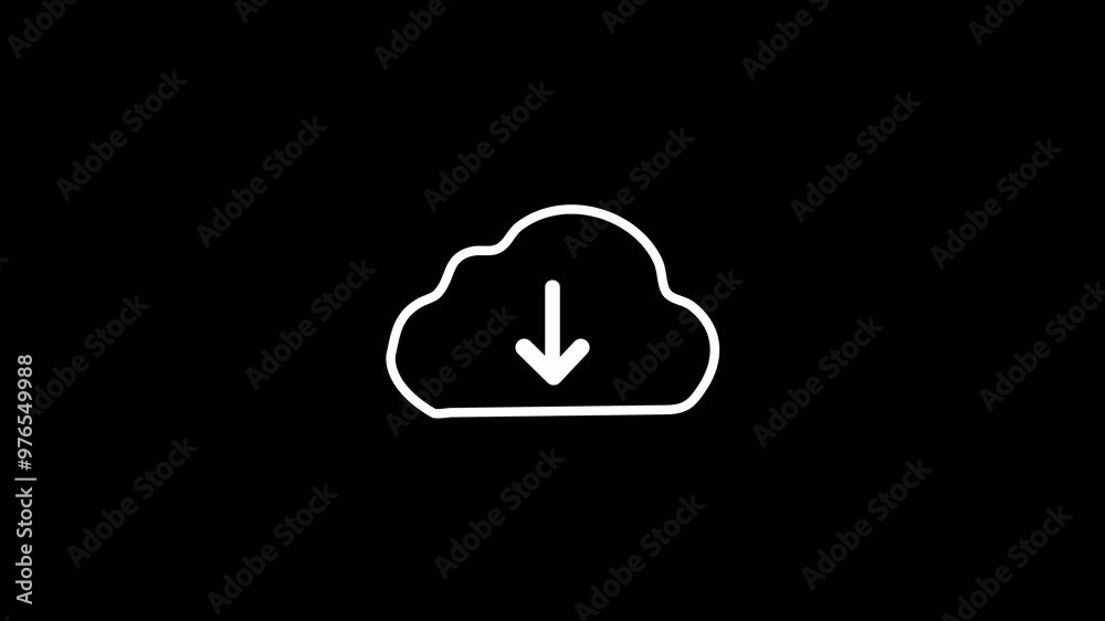 cloud download icon  animation on a black background, animation of downloading symbol,  downloading icon arrow animated with alpha channel.