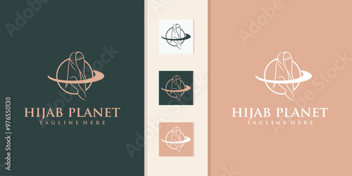 Muslim women's hijab logo or craft fashion logo design with planet logo