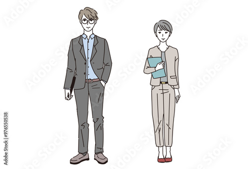 ビジネススーツを着た男性と女性のイラスト　