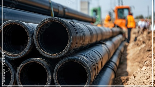 Stacked Black Plastic Pipes for Construction Projects